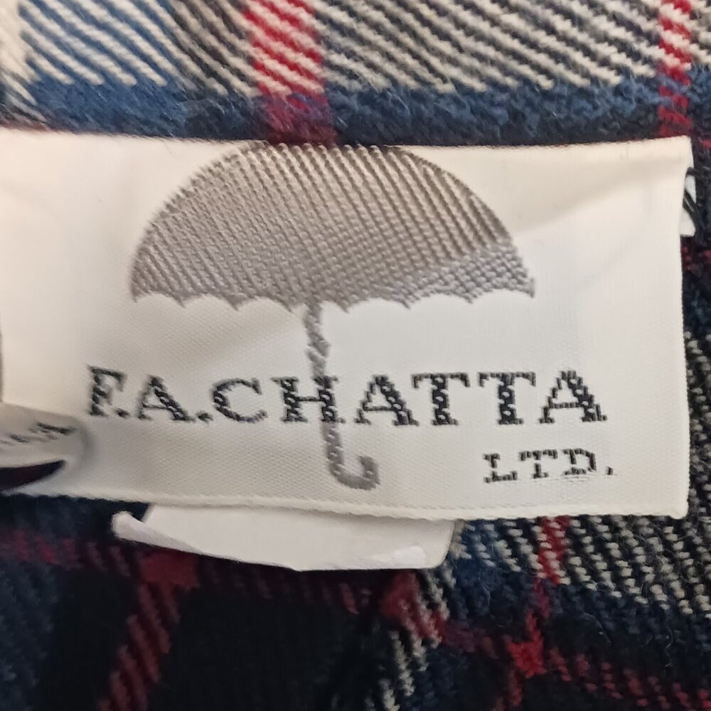 Vintage F.A. Chatta SZ 10 Wool Plaid Pleated Wrap Skirt, Navy/Red/Cream Academia - Picture 2 of 13